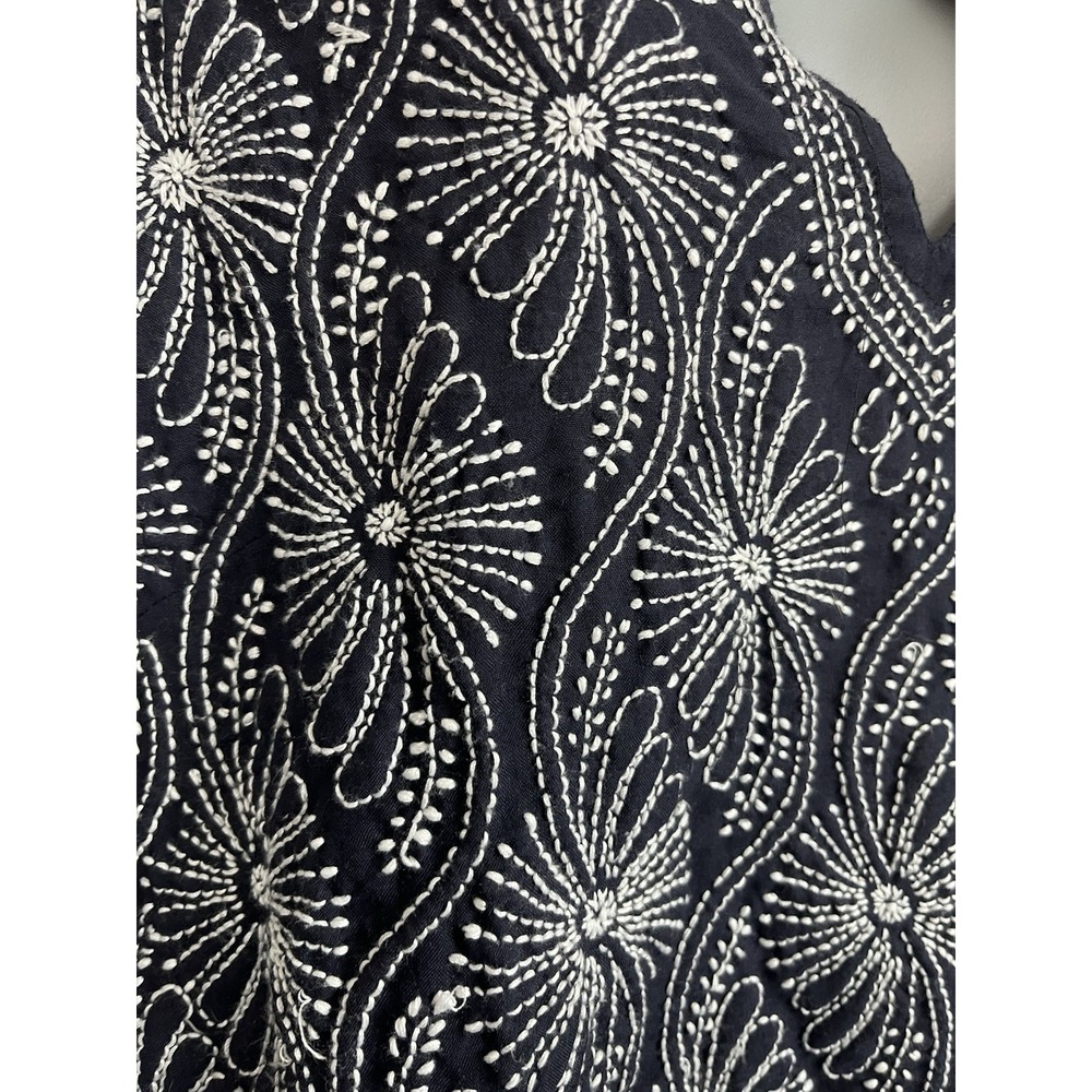 Gretchen Scott Designs Navy & White Embroidered Tunic Top Sz M Beach Resortwear - Picture 3 of 9